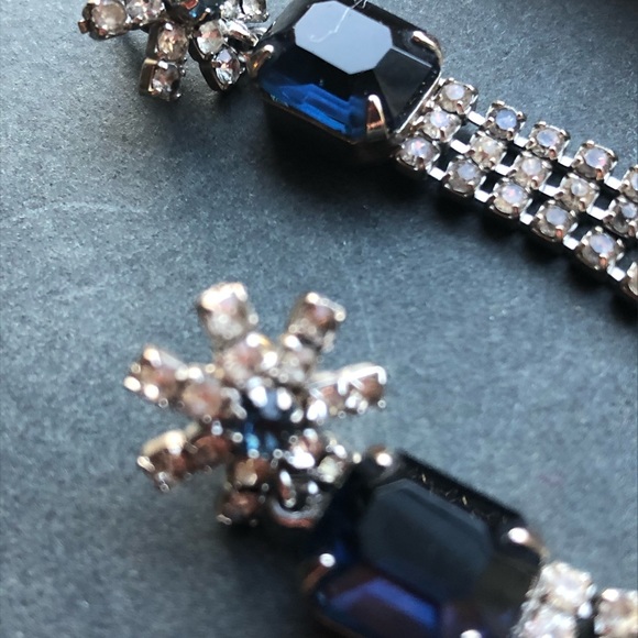 Blue topaz stone & white rhinestone drop earrings - Picture 3 of 8